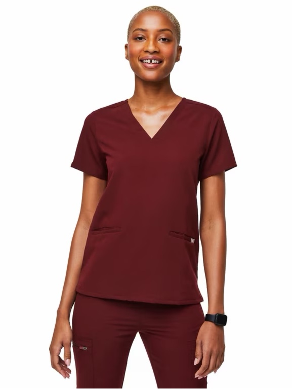 Figs Casma 3 Pocket Scrubs Top in Burgundy Red, Women’s size Medium